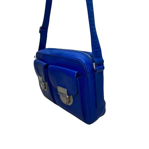 Fossil Women’s Blue Leather Adjustable Strap Dual Front Pockets Crossbody Bag - Picture 5 of 14